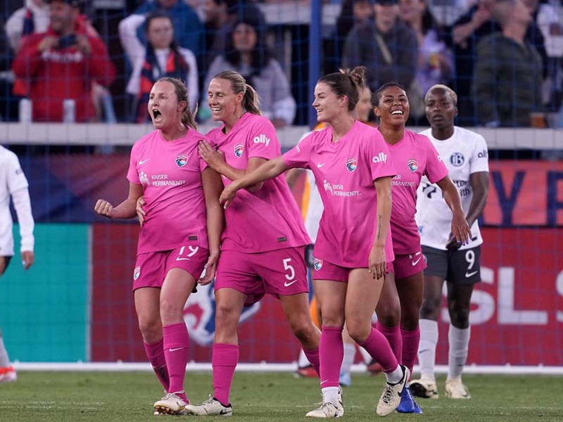 San Diego Wave FC forward Kyra Carusa (19) reacts after scoring a goal against Bay FC during the first half at PayPal Park. Photo by Darren Yamashita-USA TODAY Sports
