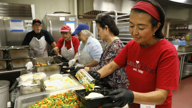 Preparing meals at Mama's Kitchen.